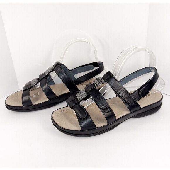 Diane Ferrari Supersoft Sandal Sitara Black Leather Comfort Flat Beaded Strap 8C - Picture 1 of 14